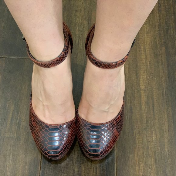 OFFICE London Snakeskin Platform Heels Sz 7.5 - Picture 4 of 5